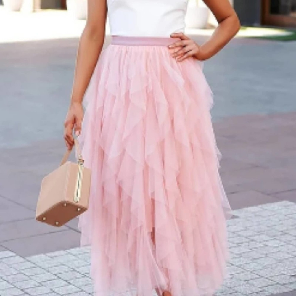 A-line Long Tulle Skirt Pink NWOT - Picture 2 of 6